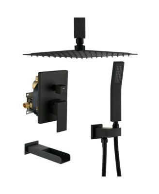 3-Function 10-In Ceiling Mounted Shower System With Waterfall Tub Filler (Matte Black)