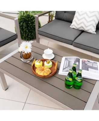 Modern Rectangular Patio Table with Plastic Wood Tabletop and Rustproof Aluminum Frame