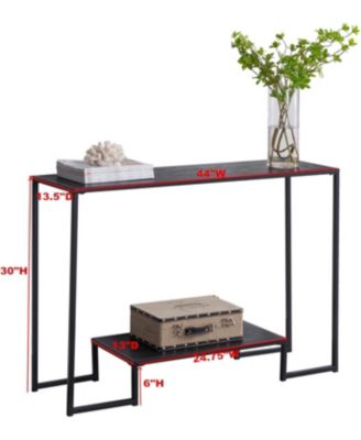 – Vidal Modern Metal/Wood Console Sofa Table with Storage Shelf, Black/Grey- Perfect for Entryways and Living Rooms