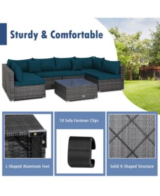 7 Pieces Patio Rattan Furniture Set Sectional Sofa Garden Cushion