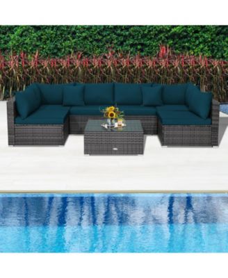 7 Pieces Patio Rattan Furniture Set Sectional Sofa Garden Cushion