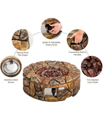 28 Inch Propane Gas Fire Pit Outdoor 40 000 BTU Stone