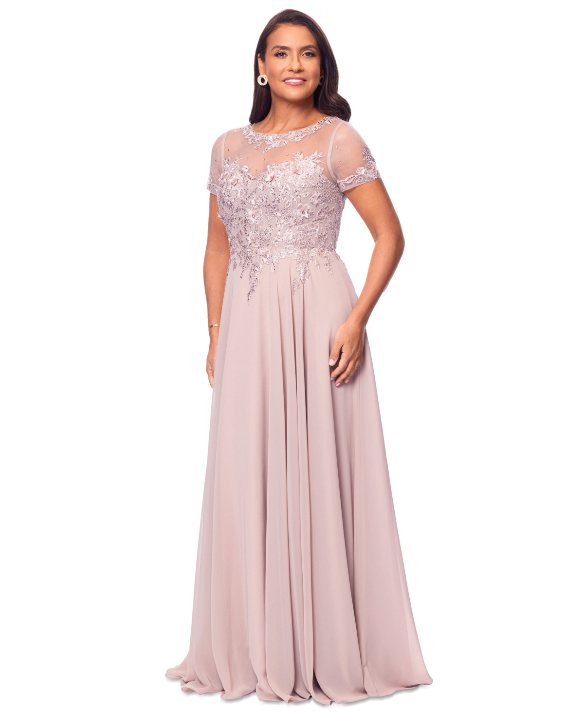 Shop Xscape Women's Boat-neck Sequin Mesh Gown In Taupe