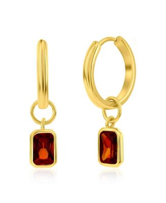 Simona Sterling Silver, Cz Charm Hoop, Gp Earrings - Garnet