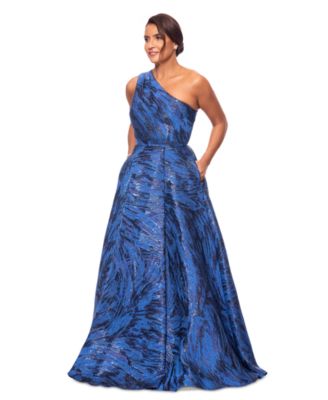 Women's One-Shoulder Metallic Jacquard Gown
