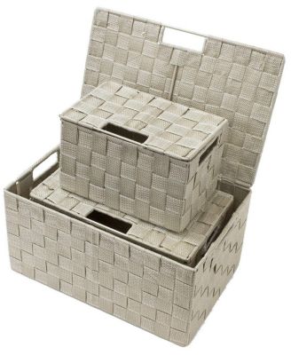 3 Piece Decorative Stackable Woven Basket with Lid and Built-in Carry Handles - Great for Storage and Organization (Aqua)
