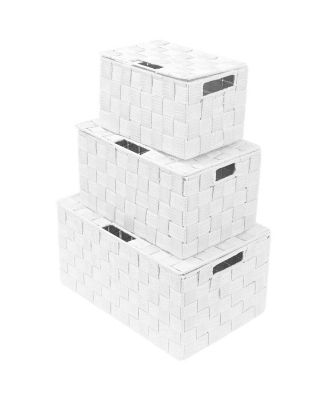 3 Piece Decorative Stackable Woven Basket with Lid and Built-in Carry Handles - Great for Storage and Organization