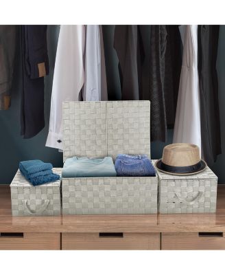 3 Pack Decorative Stackable Woven Basket with Lid and Built-in Rope Carry Handles - Great for Storage and Organization