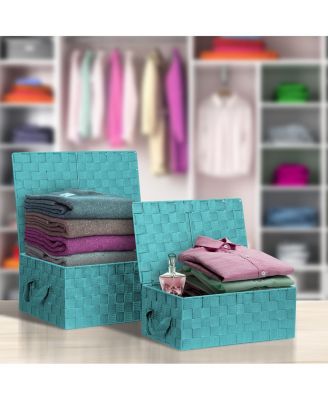 3 Pack Decorative Stackable Woven Basket with Lid and Built-in Rope Carry Handles - Great for Storage and Organization