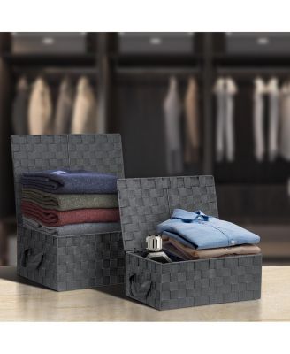 3 Pack Decorative Stackable Woven Basket with Lid and Built-in Rope Carry Handles - Great for Storage and Organization