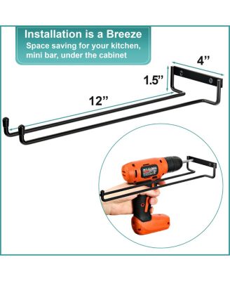 2 Pack 12 Inch Wall Mounted Wine Glass Racks for Under Cabinet - for Home Bar Holds Up to 4 Glasses Each