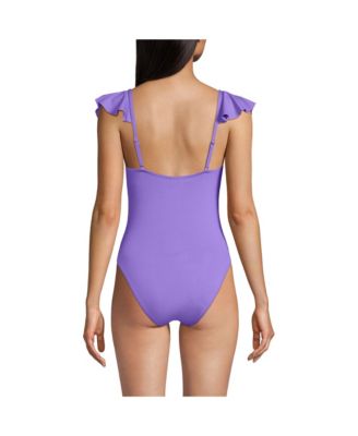 Women's Ruffle V-neck High Leg One Piece Swimsuit