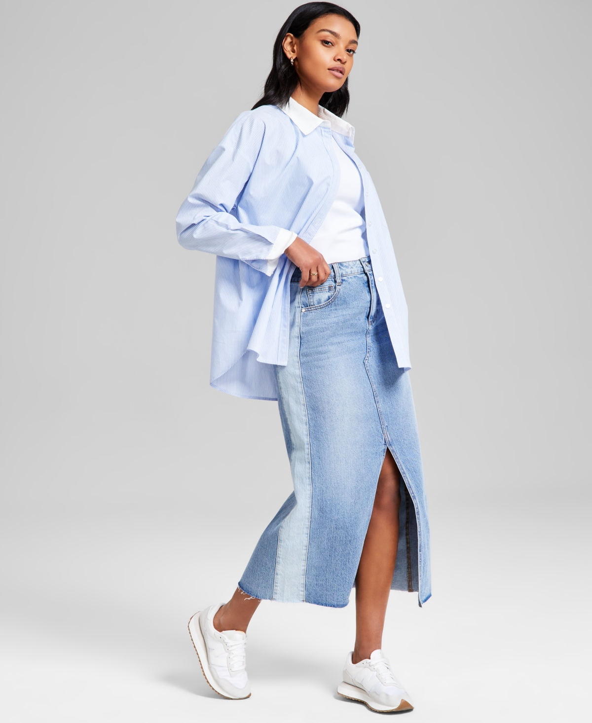 Women's Two-Tone Raw-Edge-Hem Denim Skirt, Exclusively at Macy's - Alonzo Wash