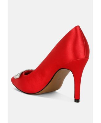 Rhodolia Diamante Brooch Detail Satin Pumps
