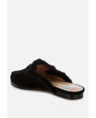 Bosnia Suede & Faux Fur Slip On Mules