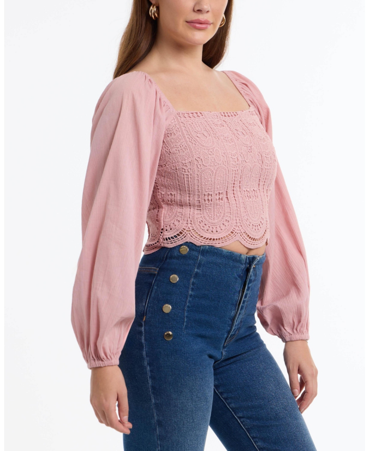 Bebe Women's Crochet Body Woven Top