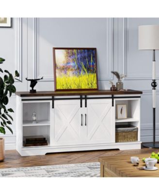 Farmhouse TV Stand for 65 Inch TV, Entertainment Center with Storage and Sliding Barn Doors, Modern Media TV Console TV Stands for Living Room Bedroom