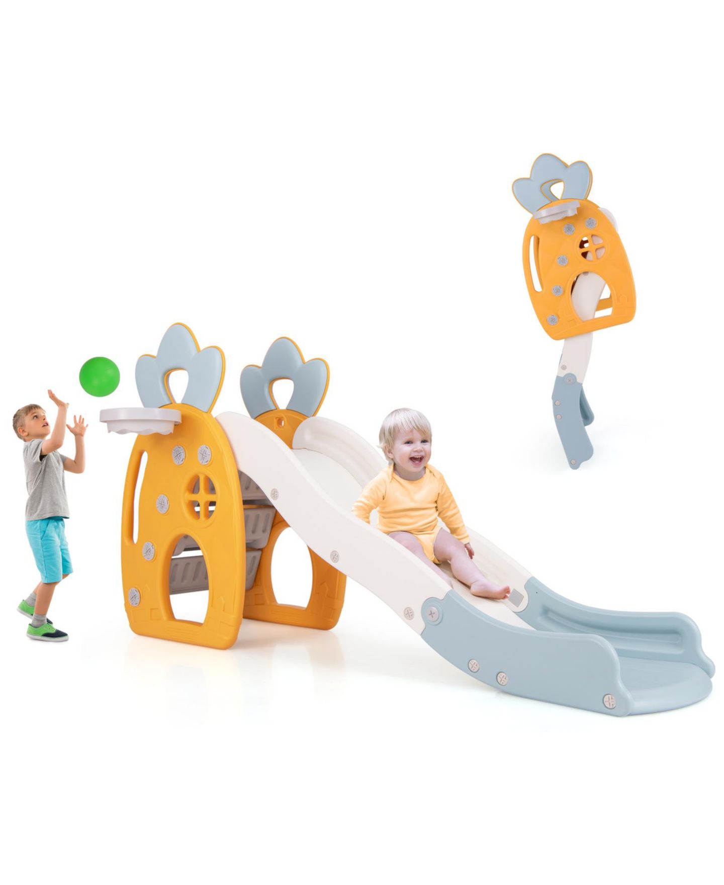 Детская игрушка GOUUN Foldable Slide with Basketball Hoop, 68"L x 27"W x 36"H, Pineapple Design, Ages 3+ — фото 10