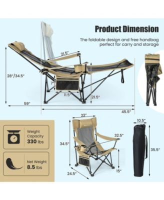 Camping Lounge Chair with Detachable Footrest Adjustable Backrest-Khaki