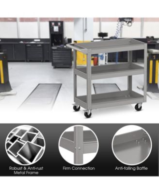 3-Tier Metal Utility Cart Trolley Tool with Flat Handle and 2 Lockable Universal Wheels