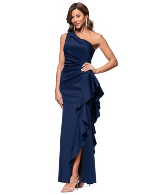 Women's Ruffled One-Shoulder Scuba Gown