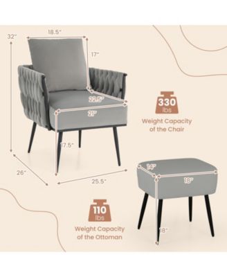 Modern Dutch Velvet Accent Chair and Ottoman Set with Weaved Back and Arms