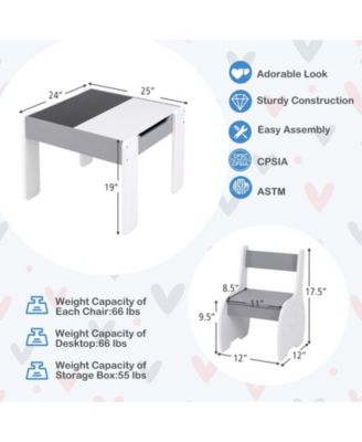 4-in-1 Wooden Activity Kids Table and Chairs with Storage and Detachable Blackboard