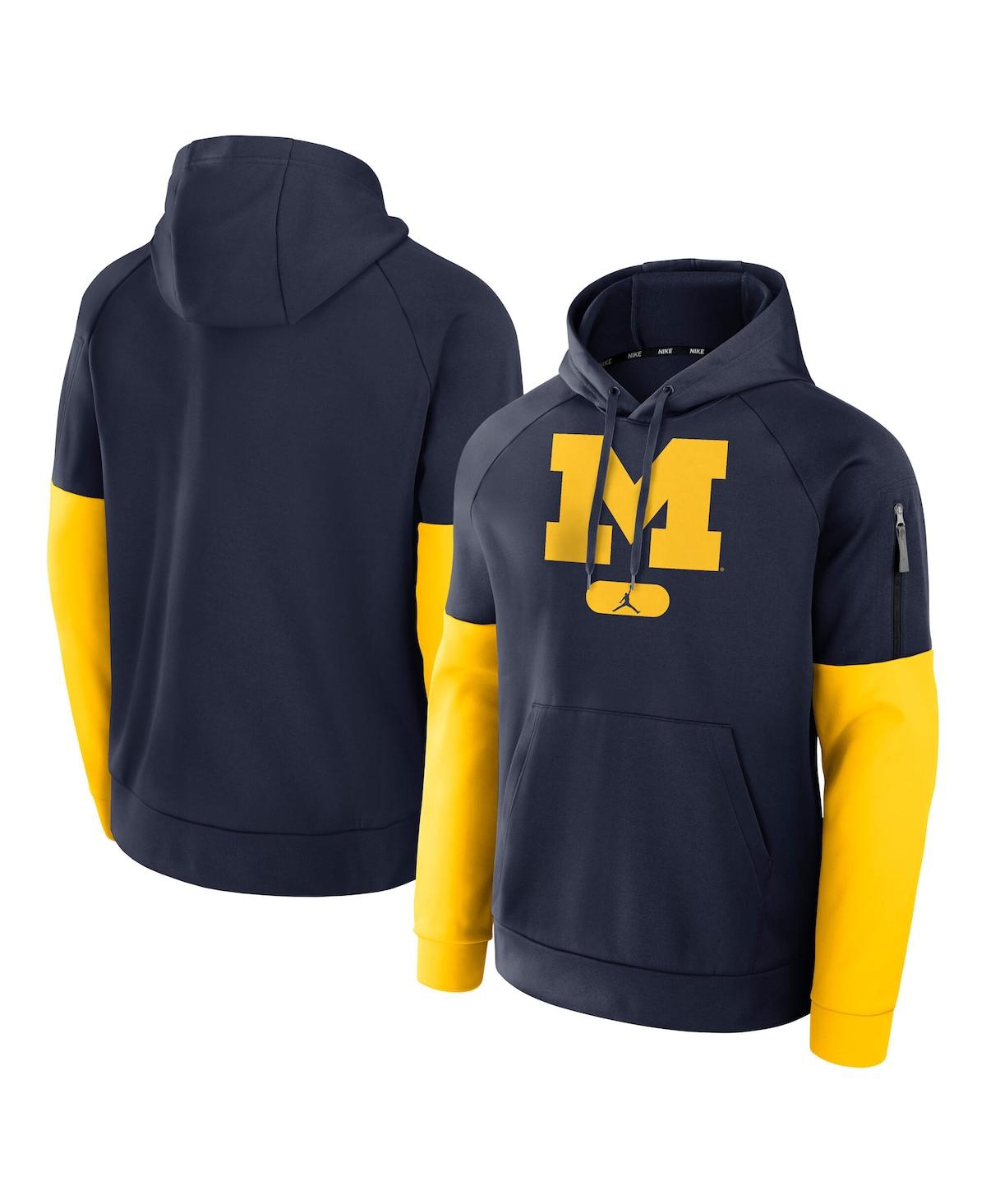 JORDAN MEN'S NAVY MICHIGAN WOLVERINES FITNESS PERFORMANCE PULLOVER HOODIE 