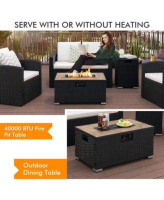 32 x 20 Inch Propane Rattan Fire Pit Table Set with Side Table Tank and Cover