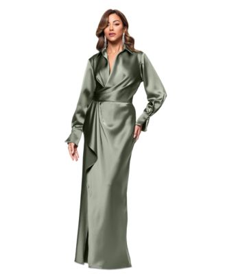 XSCAPE - Women's Satin Shirtdress Gown