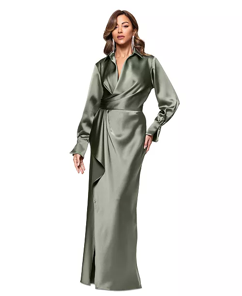 women's satin shirtdress gown