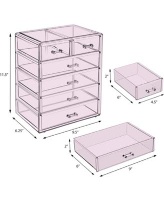 6 Drawer Clear Organizer Case for Cosmetics, Makeup and Jewelry (4 Large, 2 Small Drawers)
