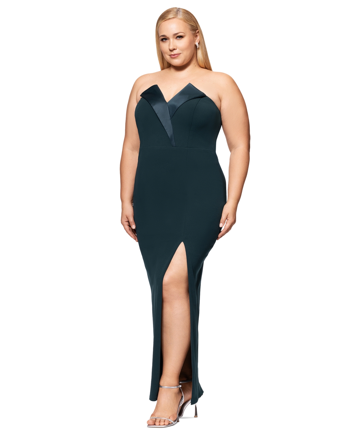 Betsy & Adam Plus Size Strapless Gown In Pine