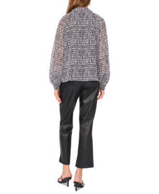 Women's Printed Collared Raglan-Sleeve Top