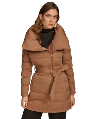 Donna Karan New York Women's Belted Asymmetric Puffer Coat - Macy's
