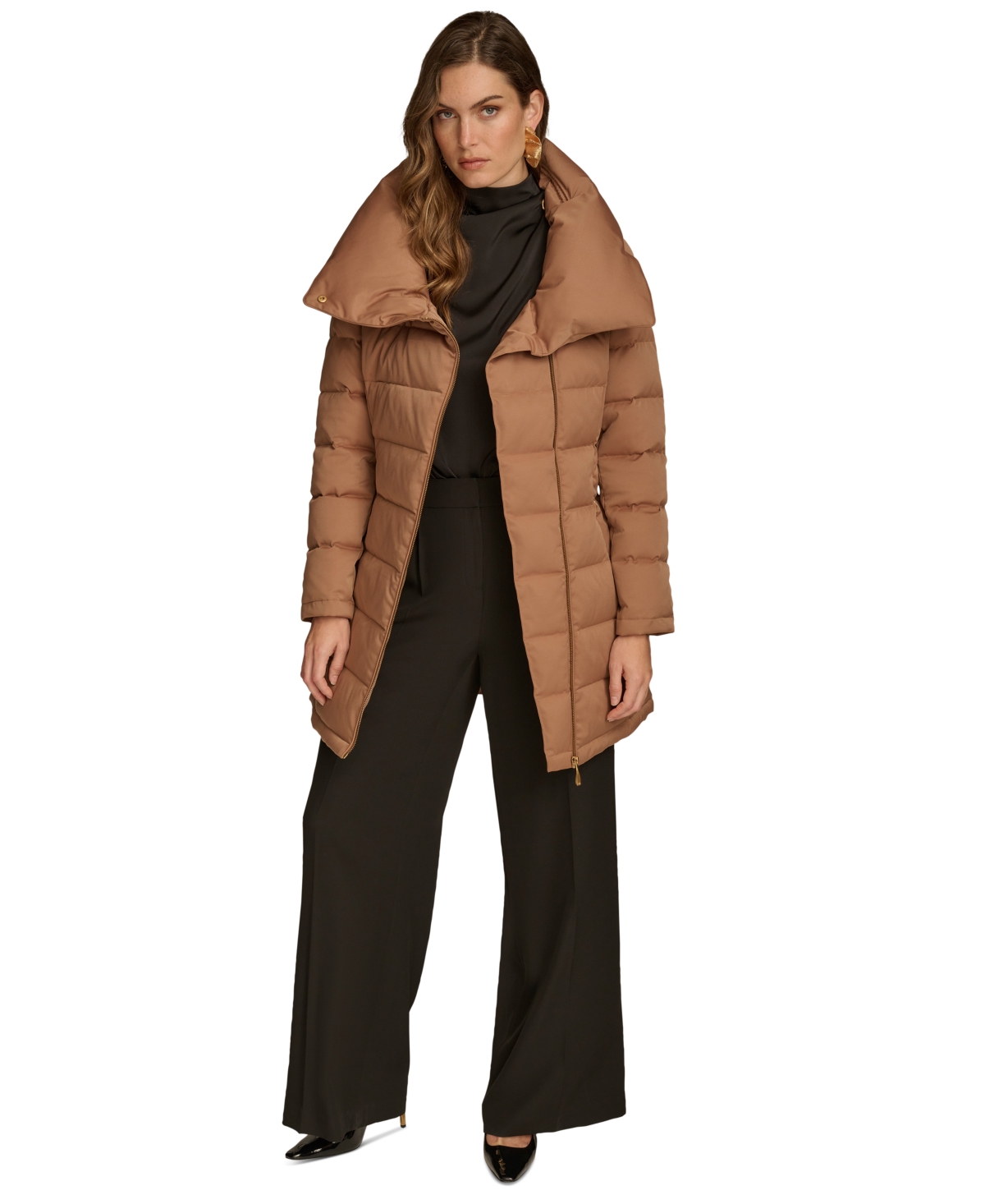 Donna Karan Women's Belted Asymmetric Puffer Coat In Antique Gold
