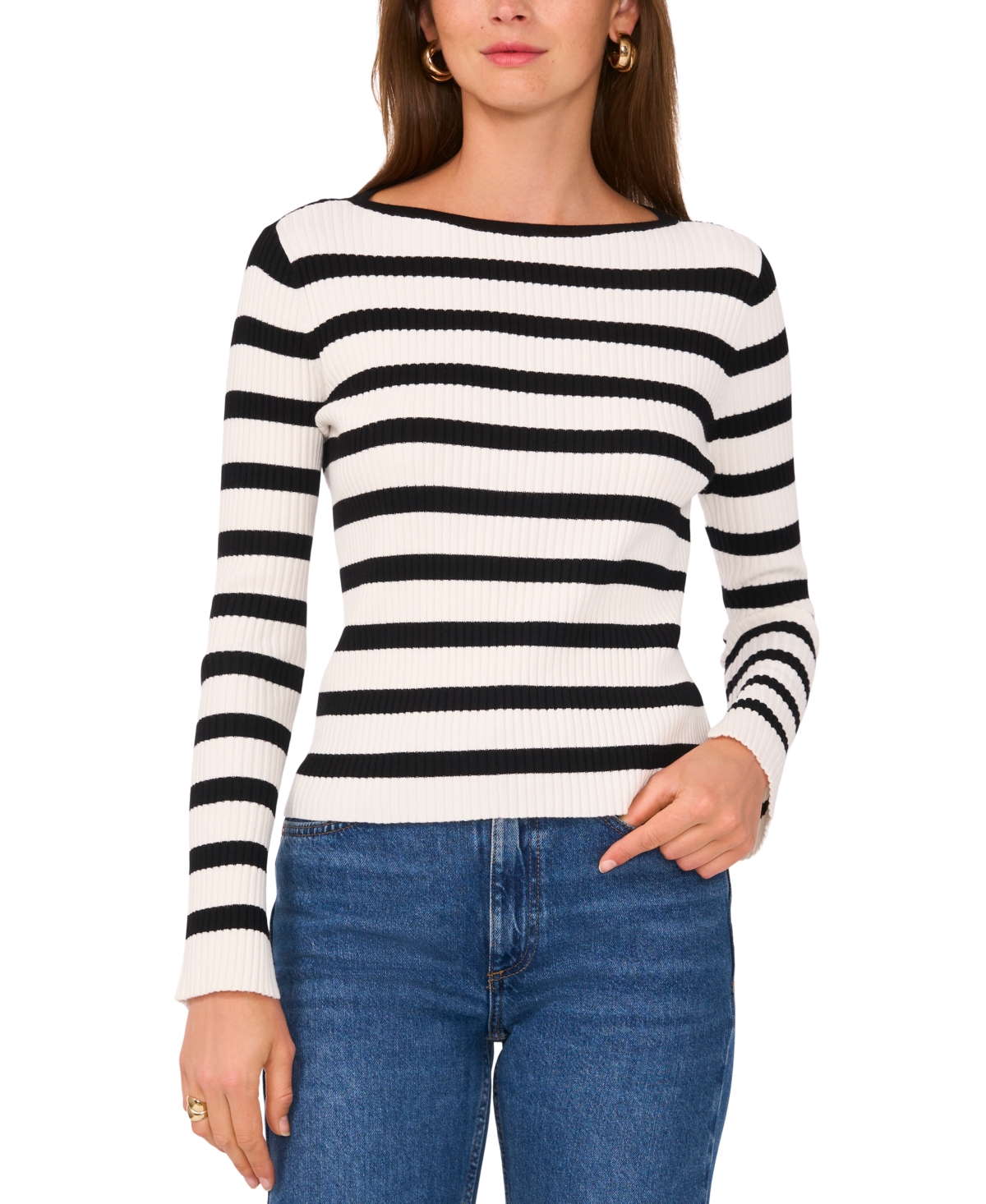 Vince Camuto Stripe Boatneck Sweater In New Ivory