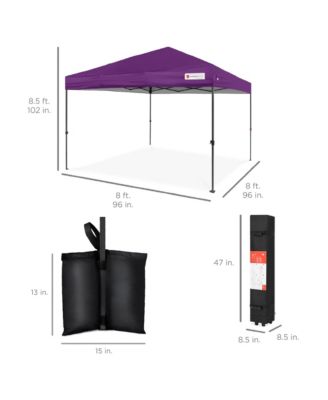 8x8ft Easy Setup Pop Up Canopy w/ 1-Button Setup, Wheeled Case, 4 Weight Bags