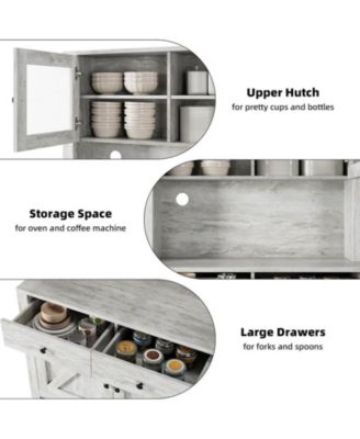 Kitchen Pantry Cabinet with Microwave Stand, Freestanding Hutch Cabinet with Buffet Cupboard, Tall Kitchen Cabinets with Adjustable Shelves for Kitchen, Dining Room
