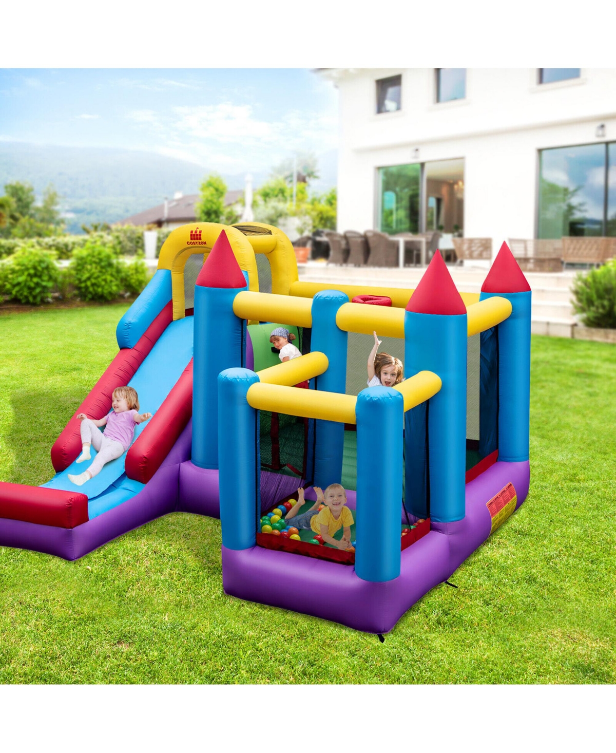 Gymax Inflatable Bounce House 5-in-1 Inflatable Bouncer Indoor & Outdoor Blower Excluded