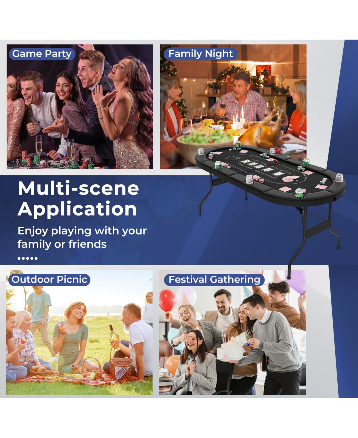 Gouun Foldable Poker Table for 8 Players Portable Oval Card Board Game Table