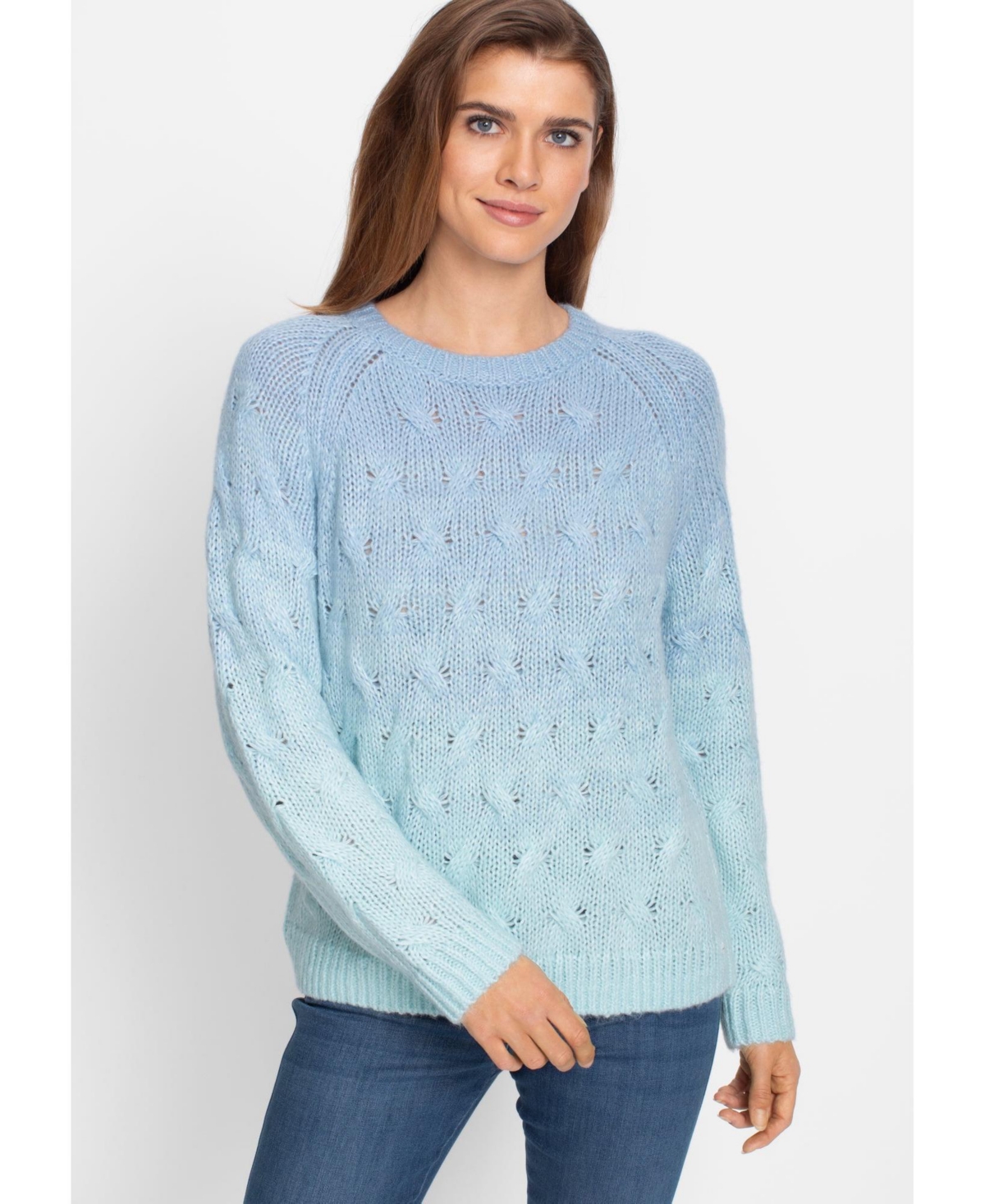 Women's Ombre Cable Knit Sweater - Lt blue