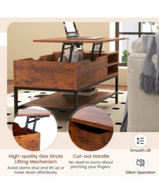 Lift Top Table with Hidden Compartment and Removable Storage Shelf