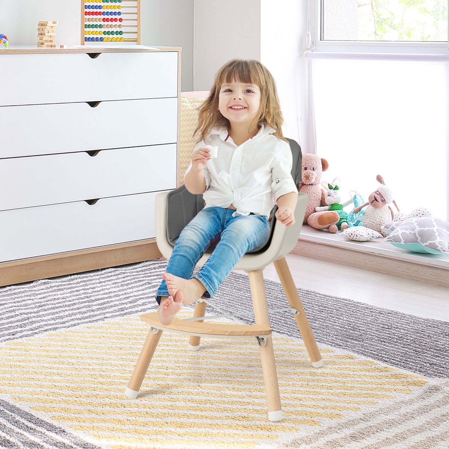 3-in-1 Convertible Wooden Baby High Chair with Cushion