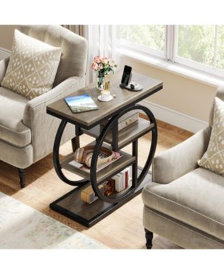 End Table Set of 2, 4-Tier Narrow Side Table, Wood Small Sofa Side Table, Industrial Bedside Table for Bedroom, Living Room