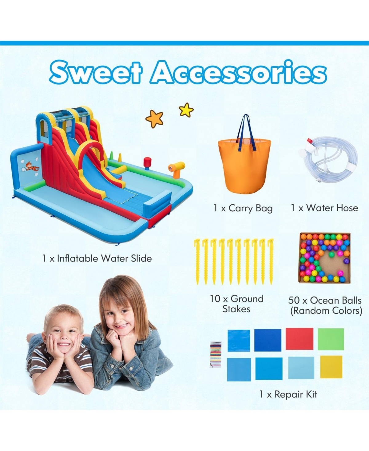 Gouun Inflatable Water Slide Water Park with Long Slide and Splash Pools and Ball Pit without Blower