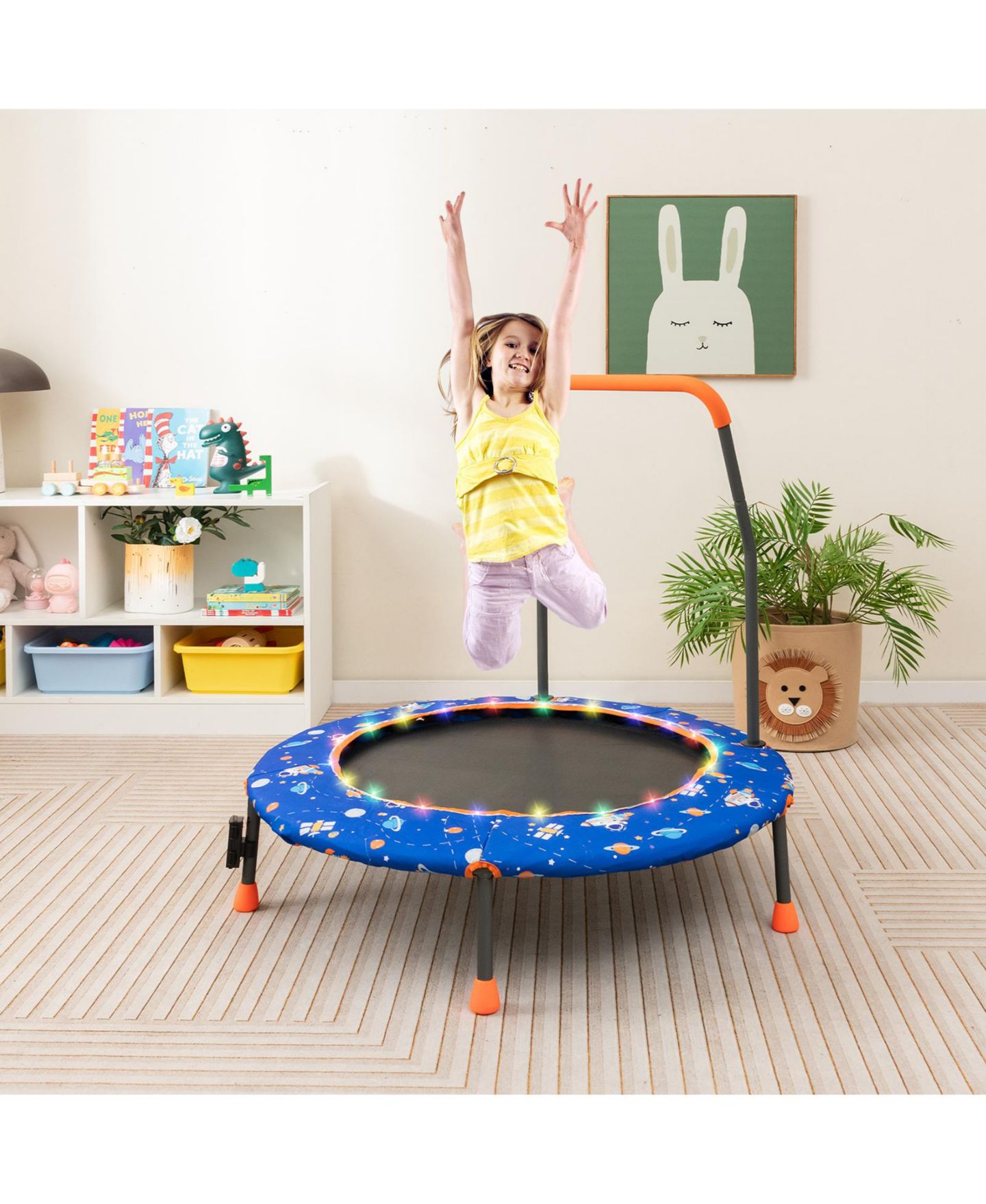 Детская игрушка GOUUN 36" Mini Trampoline with LED Lights, Bluetooth Speaker & Bungee Cord, Ages 3+, цвет: Синий — фото 2