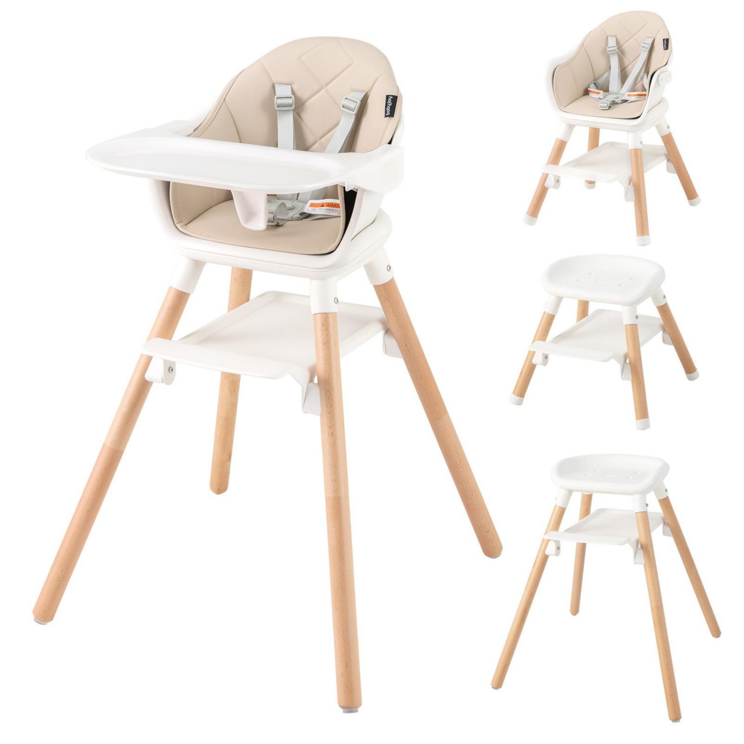 6-in-1 Convertible Baby High Chair with Safety Harness and Removable Tray