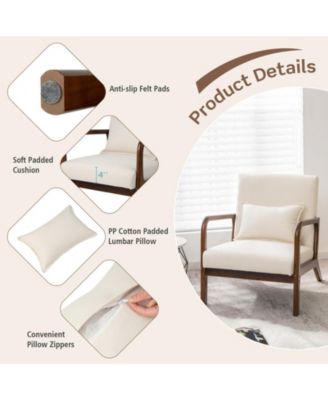 Modern Accent Chair with Rubber Wood Frame and Lumbar Pillow