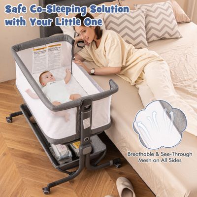 Baby Bassinet Bedside Sleeper with 6-Level Adjustable Height